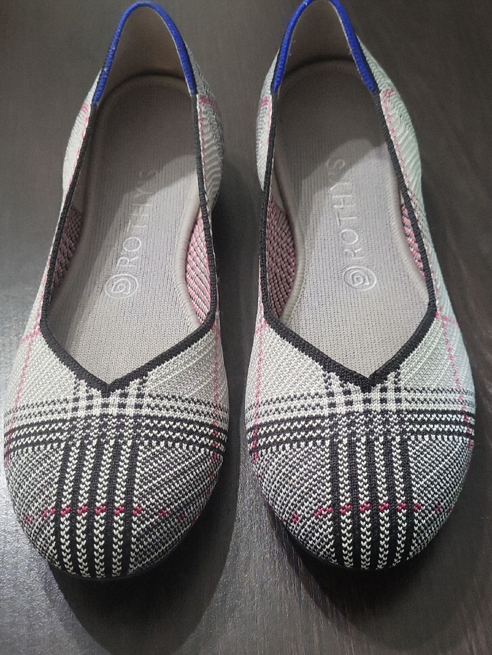 Rothy's 9.5 Gray Plaid Knit Ballet Flats